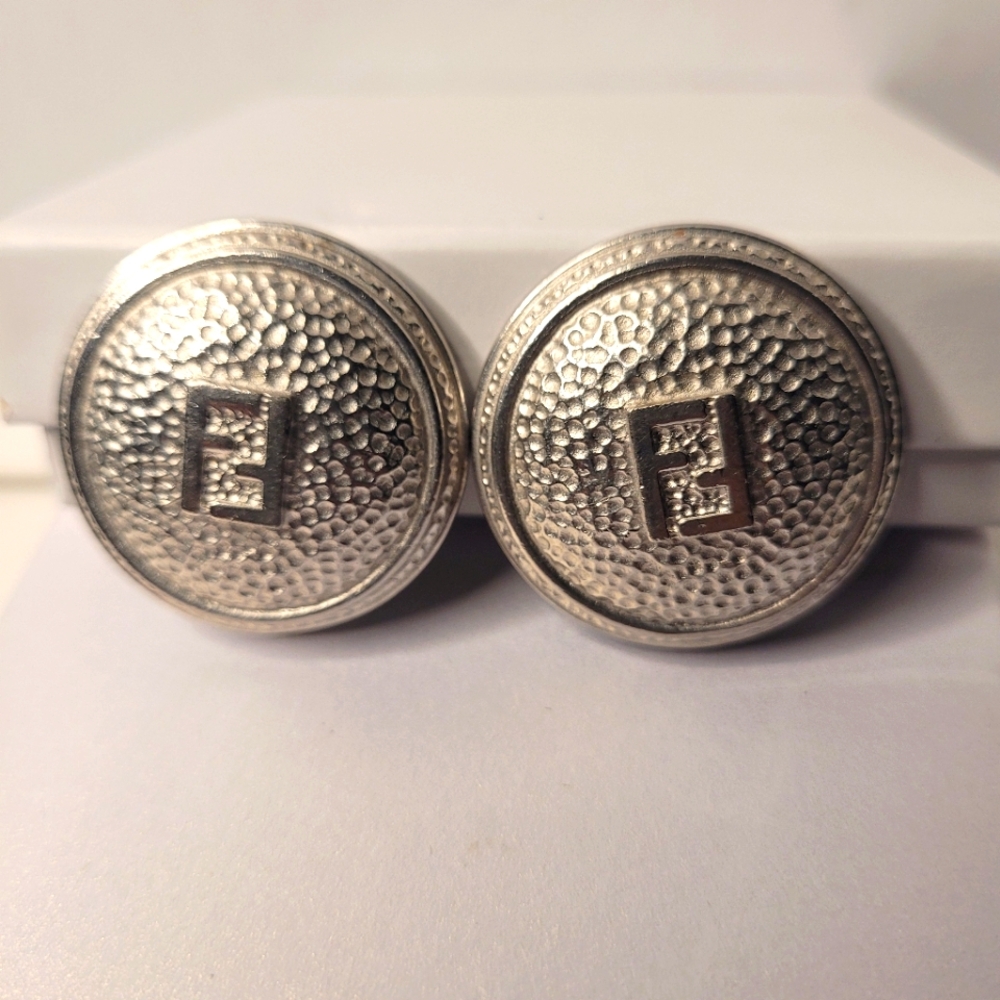 Fendi Silver Double F Clip-On Large Earrings